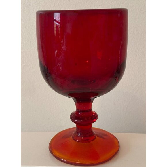 Water Goblet Ruby Red Thick Glass Heavy Replacement Vintage Unmarked - Picture 3 of 8
